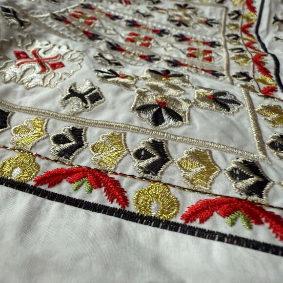 Embroidered Floral 3/4 Sleeves Tunic Dress Women's Ethnic Lightweight Boho White - Picture 5 of 10